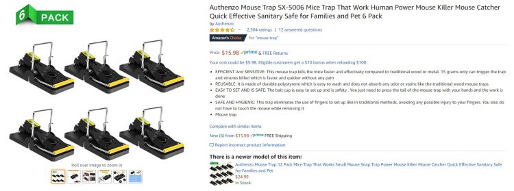 Mousetraps on Amazon